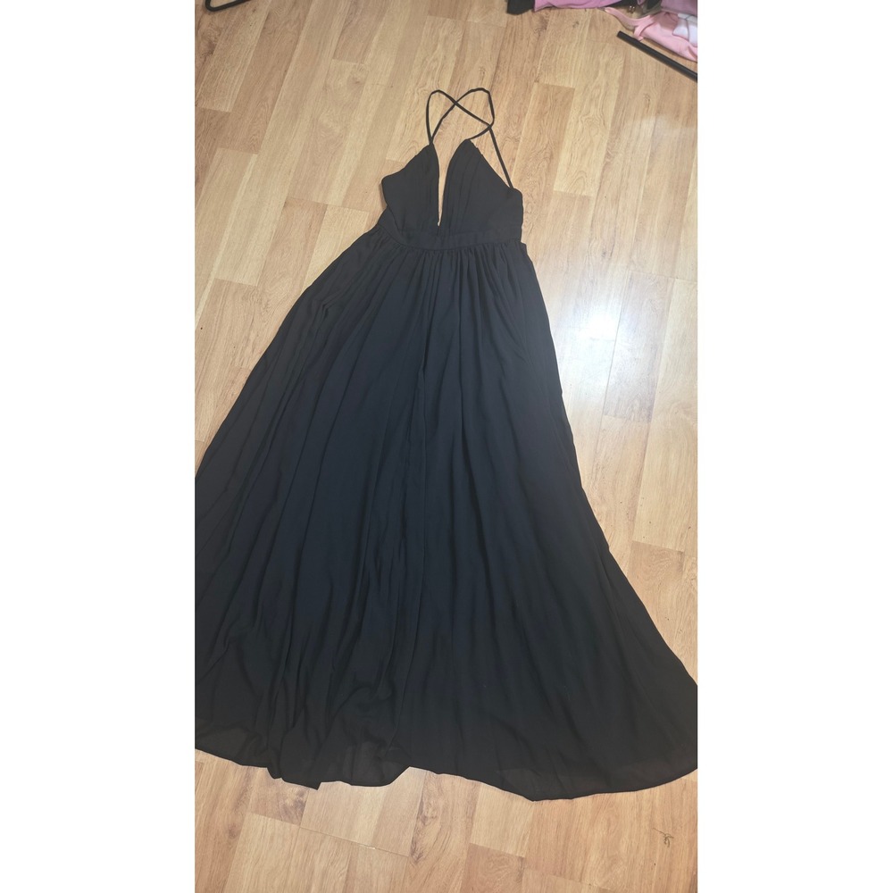 Pink Lily Black Maxi Dress Halter V-Neck Open Back Formal Gown Medium